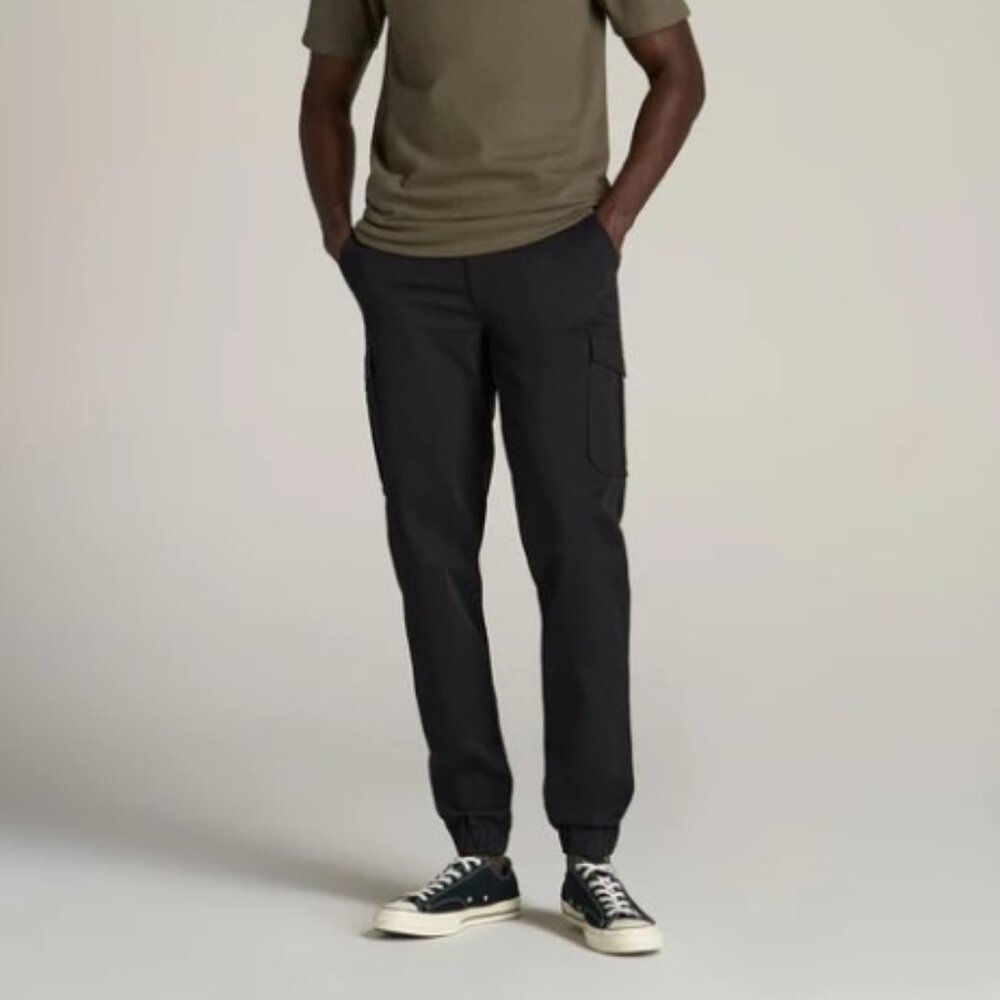 American Tall – Size 28T Black  – TAPERED-FIT Stretch Cotton Cargo Jogg